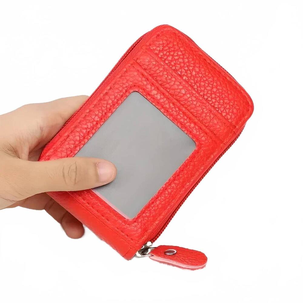 NEW JILLIAN INK unisex accordion card wallet with id window in red
